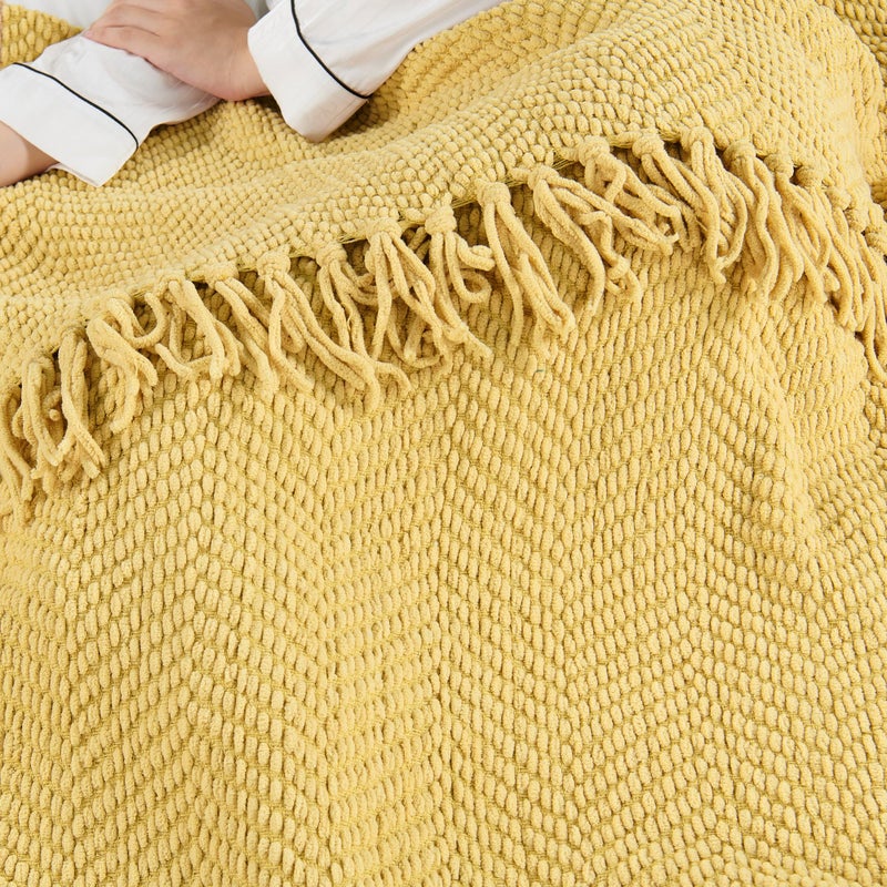 Home Soft Things Yellow Throw Blanket Knitted Tweed Throw 60'' x 80'', Jojoba Yellow, Super Soft Cozy Warm Comfortable Breathable Throw for Living Room Chair Couch Bed Sofa Bedroom Home DÃ©cor - Image 3
